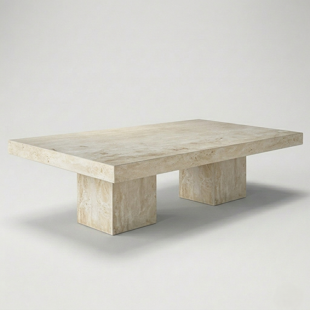 Table basse PARISIENNE en Travertin Premium 2 pieds 120CM 